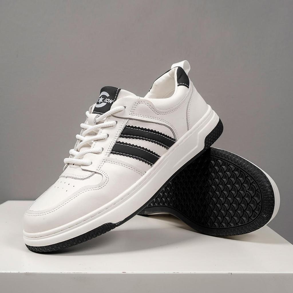 Men's Genuine Leather Sporty Flat Shoes - Autumn Fashion White Casual Shoes, Versatile Trendy Forrest Gump Style