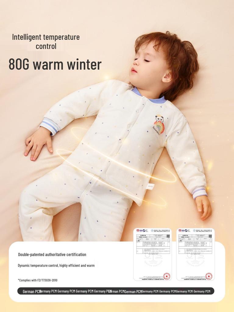Jingqi Pikowany Bawełniany Dziecięcy Zestaw Piżamowy z Wysokim Stanem i Ochroną Brzuszka - Ciepła, Regulująca Temperaturę Odzież Domowa na Jesień i Zimę