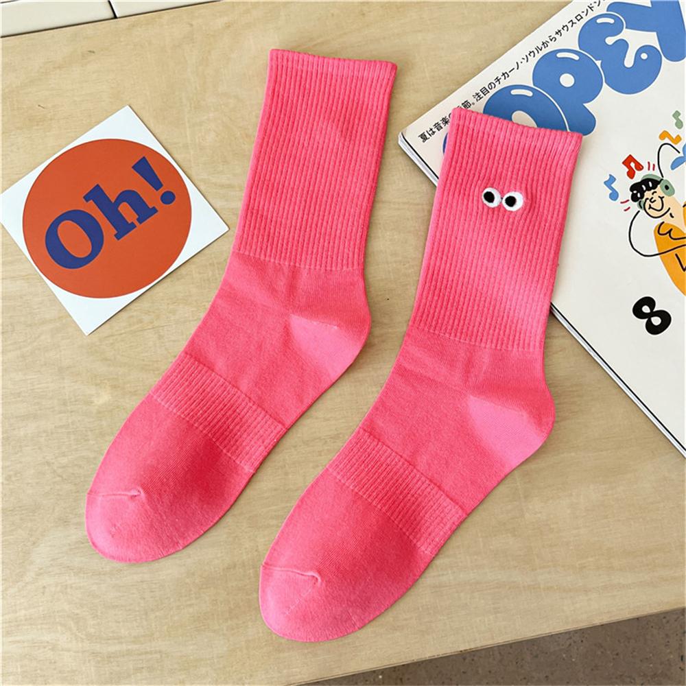 Nouvelles Chaussettes Mi-Tubes Brodées Yeux Grands pour Femmes Ins Tendance Colorées Dessin Animé Mignon Coton Doux Sport Sokken Dropship