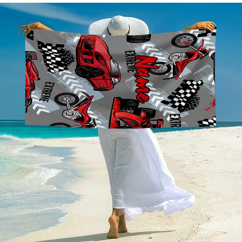 Personalisiertes Ultra-Weiches Strandtuch mit Rennsport-Thema, Ideal für Pool - Camping, Tauchen - Perfektes Reiseutensil, Lebendiges Strandtuch.