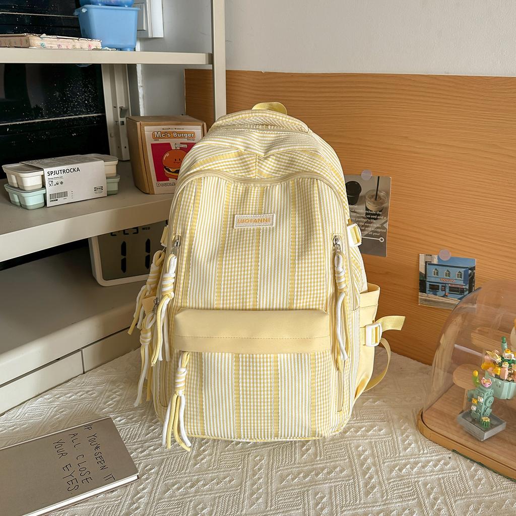 Schoolbag Female Japanese ins Small Fresh Junior High School High School Striped Backpack Light Casual College Student Backpack
