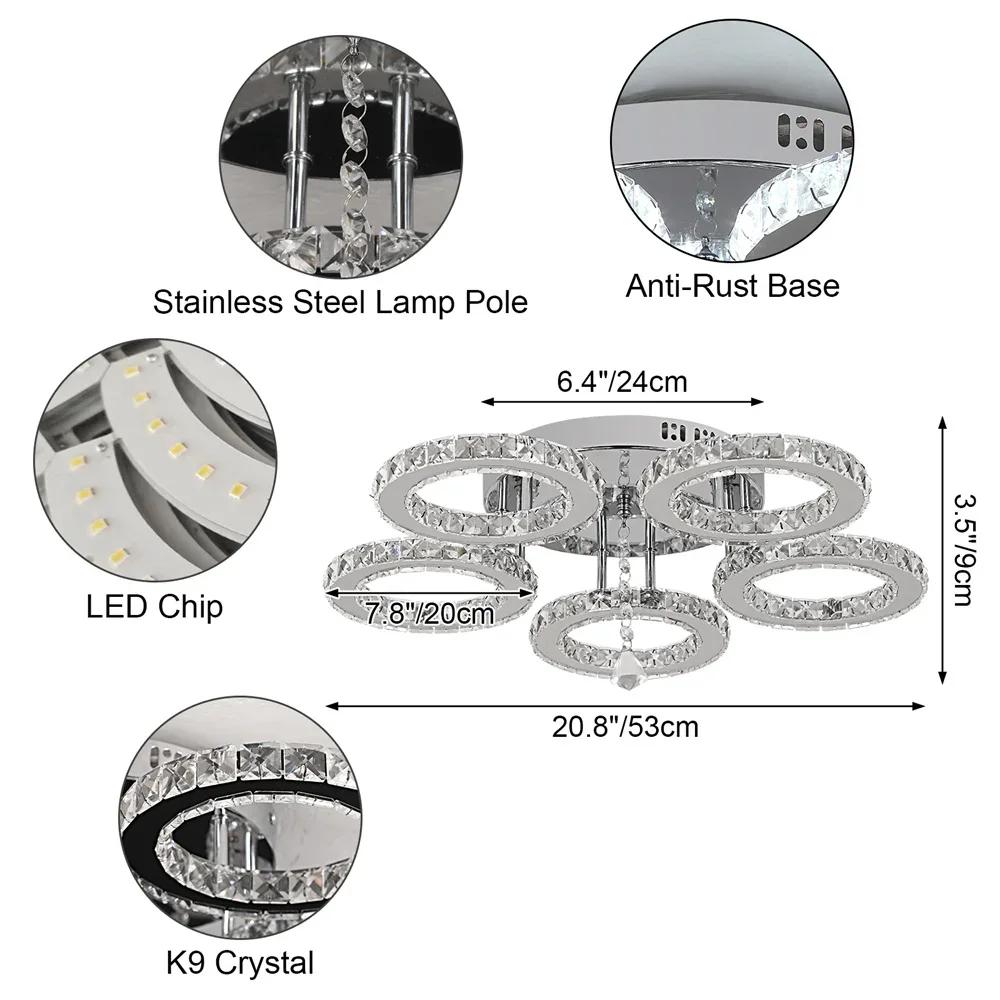 Moderne LED Krystall Lysekrone med App Dimmbar Taklampe Armatur Ringer Form Innfelt Lysekrone for Soverom Stue