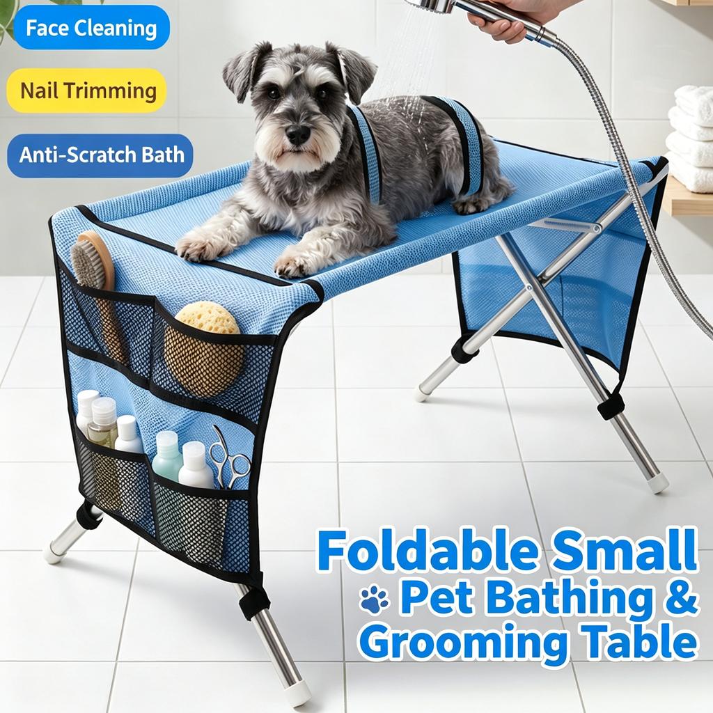 Upgraded Version Portable Pet Grooming Bath Hammock Stand Adjustable Dog Cat Washing Restraint Mesh Support Rack Foldable Pet Bathing Drying Groo