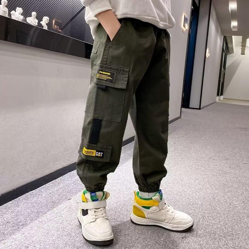 

Брюки для мальчиков Детская осенняя и весенняя одежда Детские комбинезоны Красивые и модные Повседневные брюки для больших детей 150 темно-зеленого