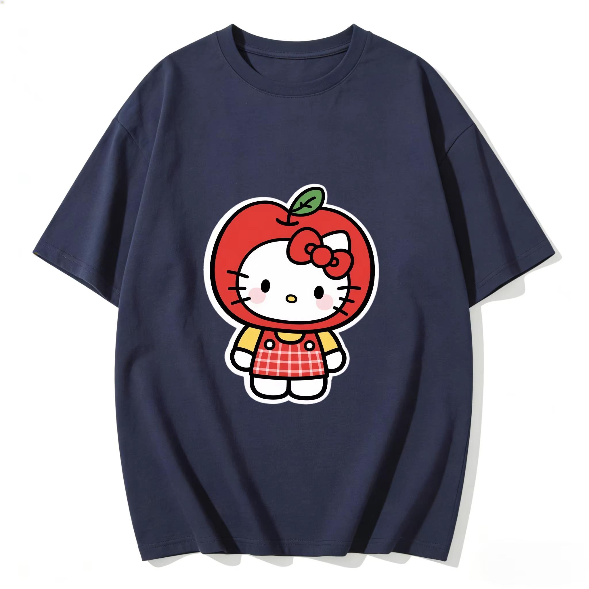 

2026 new Summer HelloKitty Cute Graphic Tee Casual Short Sleeve Cotton Top for Women Girls Kawaii Cartoon Print Streetwear S