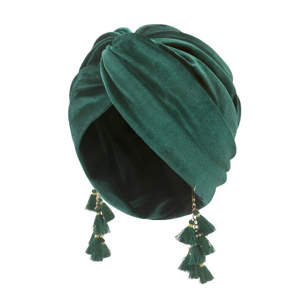 Turban Cap Crossed Pullover Hat Solid Color Beanie Hat Fashionable Fringe Hat  Spring