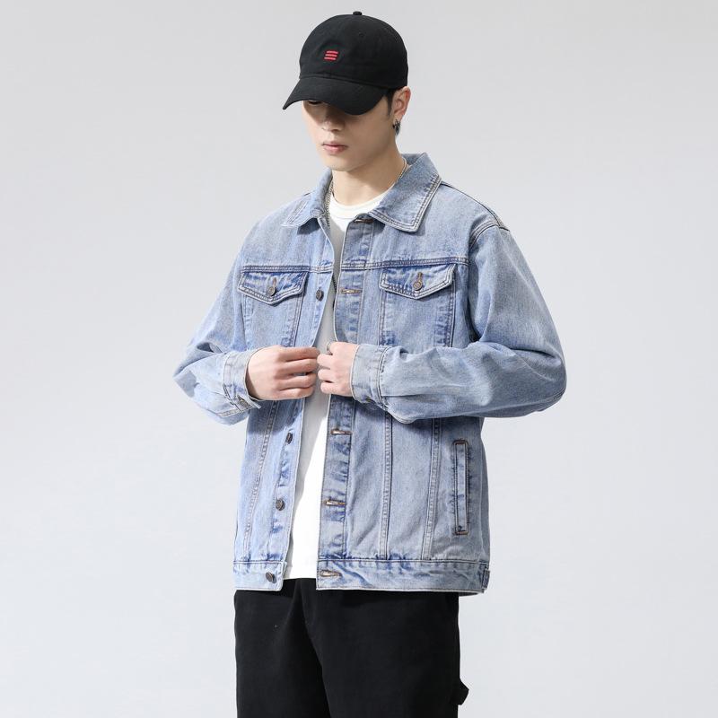 Spring and Autumn New Men's Korean Style Multi-Pocket Lapel Loose Large Size Denim Jacket Trendy Thin Style Internet Celebrity Same Style Jacket