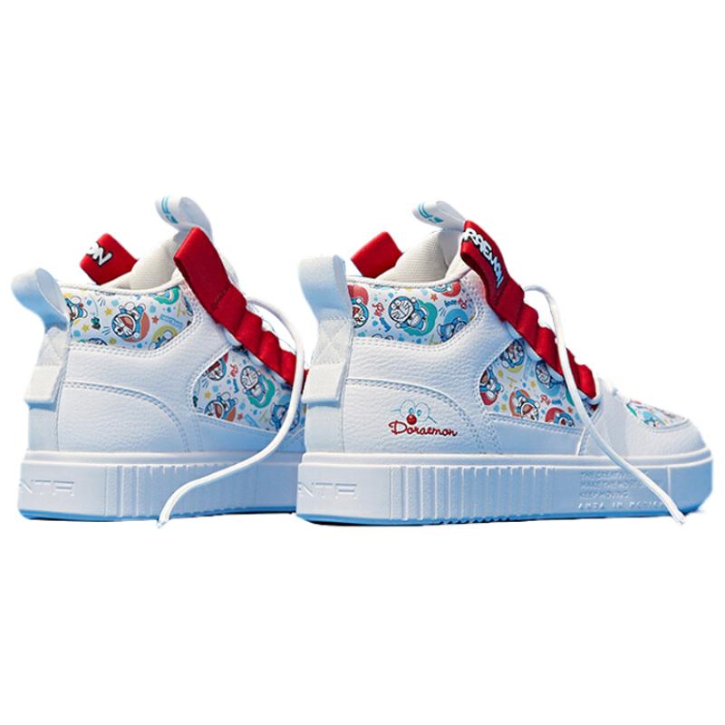 Doraemon X Anta Slip-Resistant Cushioning Wear-Resistant High-Top Skateboard Shoes Women's White Red Sneakers 92938007-10