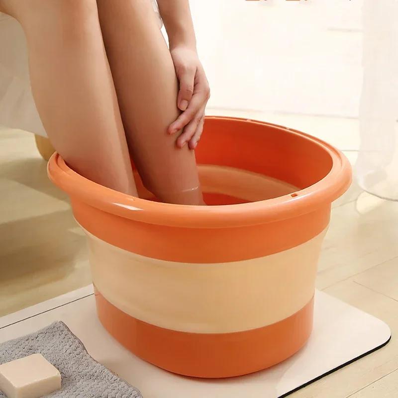 Foldable Foot Bathtub Portable Foot Soaker Tub with Cover Lid Wash Basin Home Laundry Basket Massage Bath Soak Feet Container