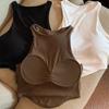 Canottiera imbottita da donna con reggiseno integrato, doppia fodera, collo alto, canottiera da stratificare, magliette basic, aderente, top estivo da uscire