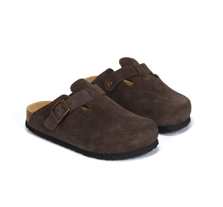 Fashion Women's Cow Suede Cork Slippers Outdoor Baotou Anti Slip Beach Couple Casual Sandals