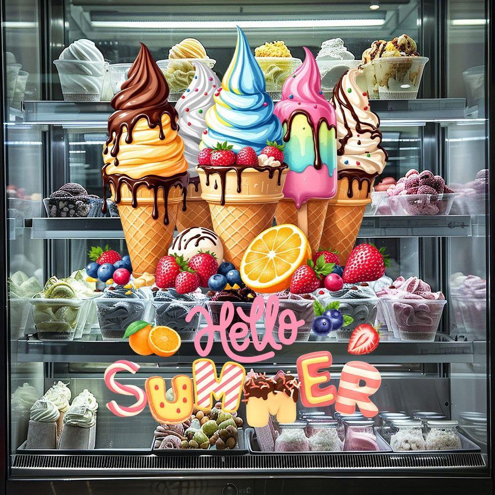 Cartoon Ice Cream Static Window Sticker Multicolor Glass Door Decals Cafe Bread Shop