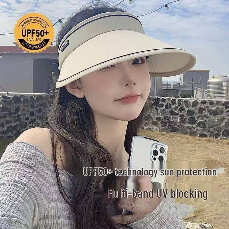 UPF50+ Women's Large Brim Sun Hat with Face Cover - 2025 Anti-UV Open Top Visor