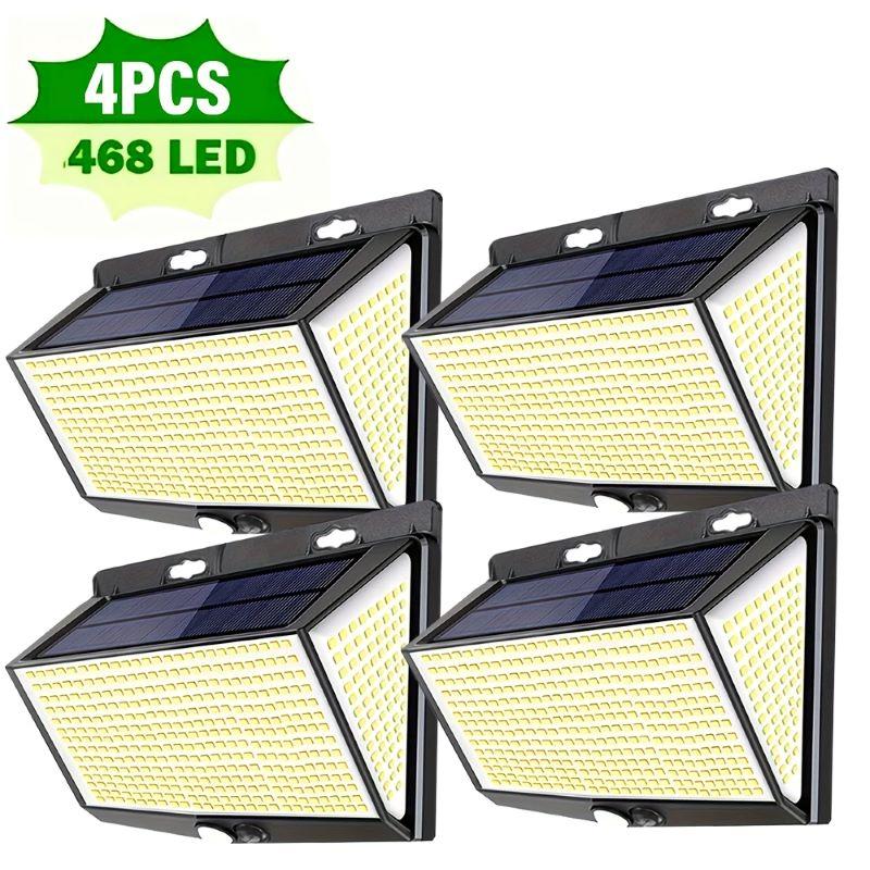 Solar Outdoor Light 468LED PIR Motion Sensor with 3 Modes Waterproof Wall Mounted Suitable for Courtyard Corridors and Garages