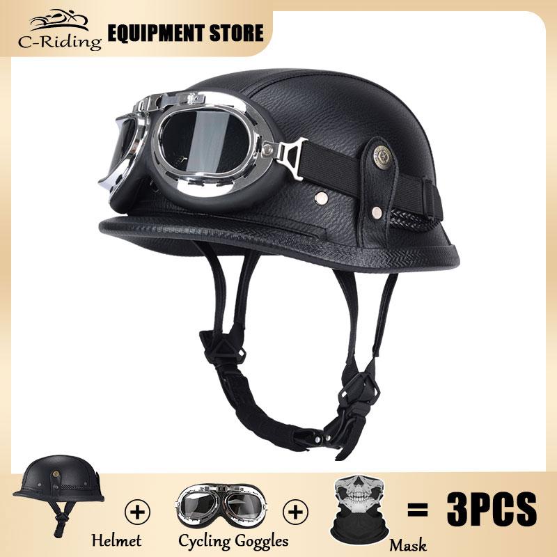 Germany Imported Helmet DOT German World War II Vintage Steel Helmets Motorcycle Half Helmet Leather Half Cover Locomotive