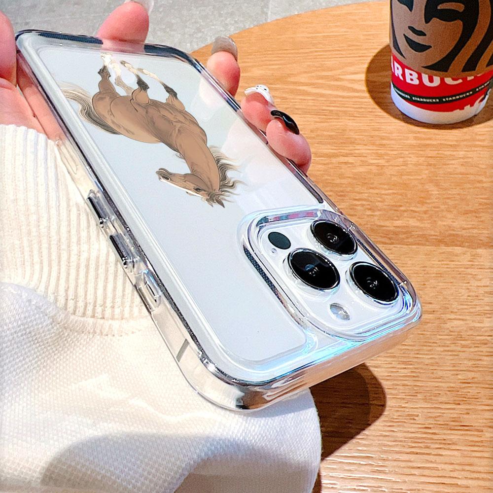 Chinese Ink Painting of Running Horse lucency Phone Case for IPhone 14 15 16 13 12 11 17 Pro Max 12 13 Mini Soft Cover