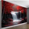 Large Waterfall Autumn Tapestry Mural Forest Landscape Red Leaves Nature Wall Hanging Decor Realistic Art Print