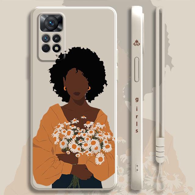Hübsches afrikanisches Mädchen Gänseblümchen Blume Schmetterling Flüssighülle für Xiaomi Redmi Note 11 11t 9 9s 8 10 Pro für Redmi 8 9t 9a 9c 10c Abdeckung