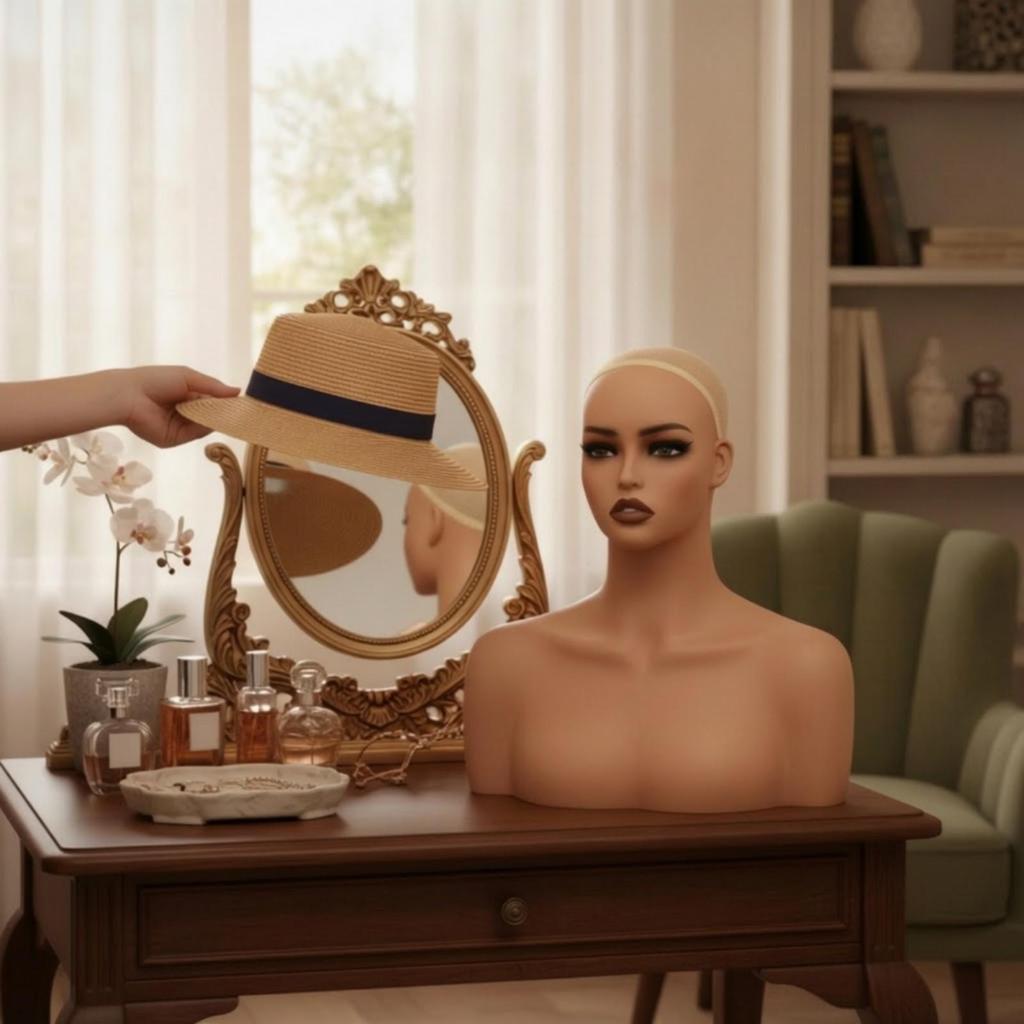 Realistic Mannequin Head with Shoulders Bald for Salons, Hair Stylists, Jewelers