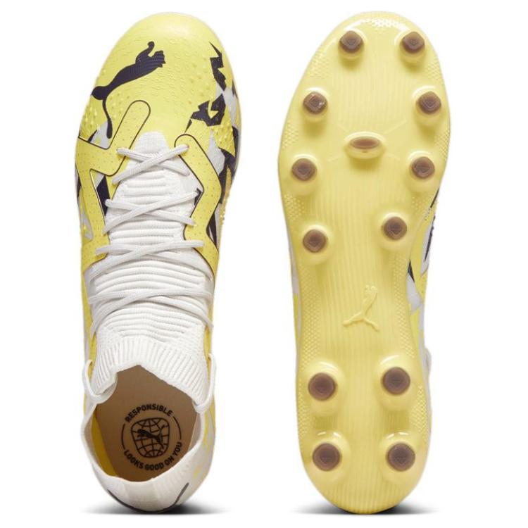 Puma Future Match Artificial Turf Ag Hg Shock Absorbing Durable Soccer Shoes Men Soccer Shoes White Yellow 107372-04