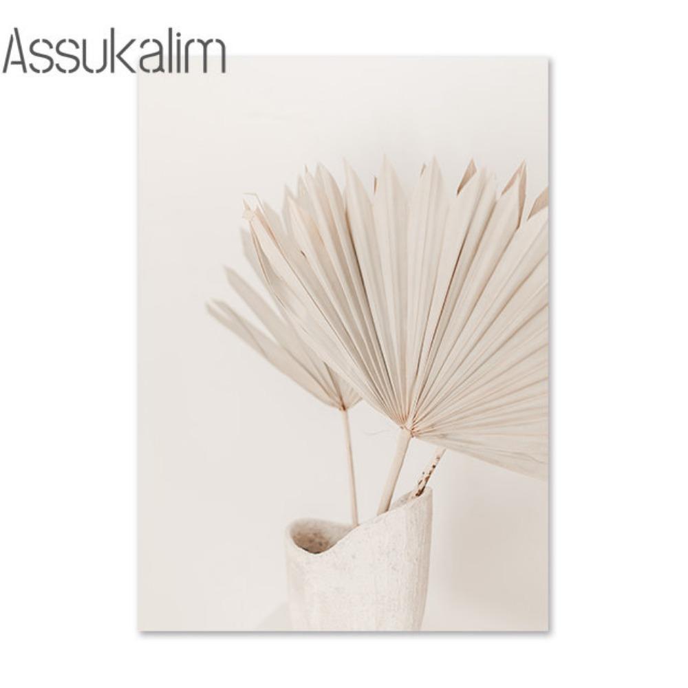 Beige Canvas Painting Vase Flowers Art Prints Dried Grass Print Pictures Reed Cup Wall Pictures Nordic Wall Poster Home Decor
