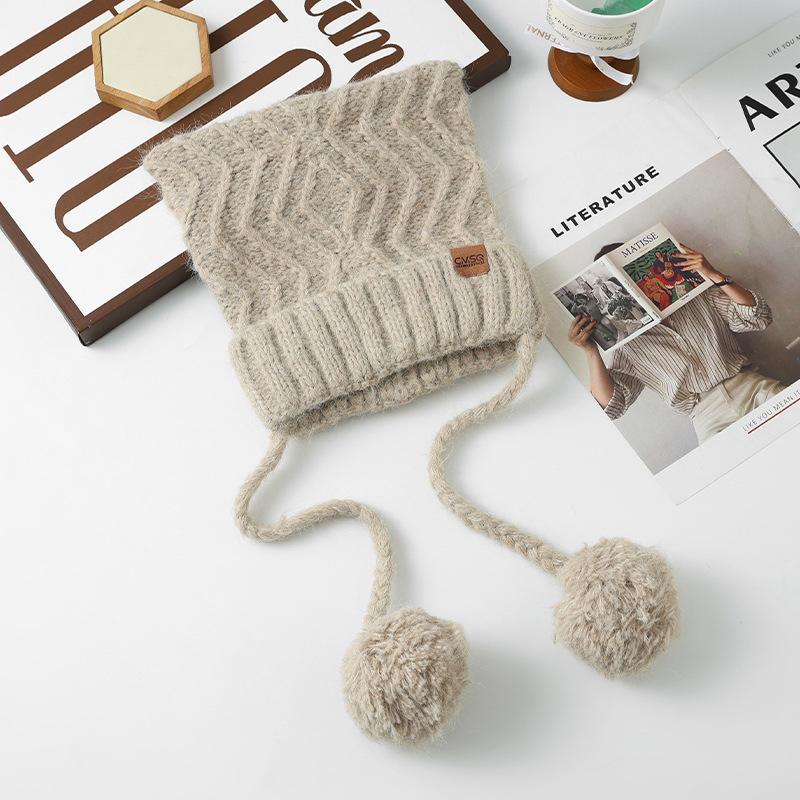 Sweet and Cute Cat Ear Knitted Head Hat Autumn and Winter Fashion Versatile Warm Wool Hat Outdoor Cold Proof Hat Women