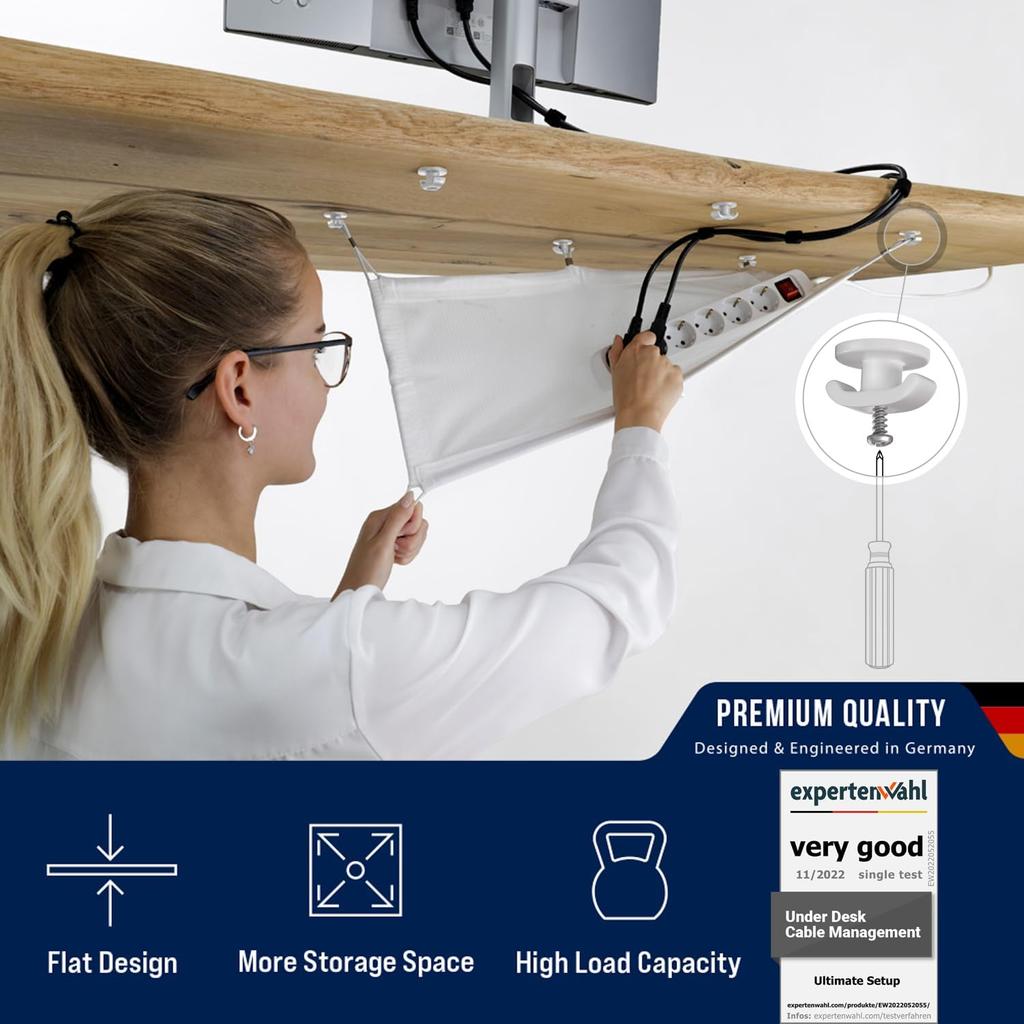 Cable Management Net - Under Desk Wire Management - Flexible Under Desk Cable Management Tray White
