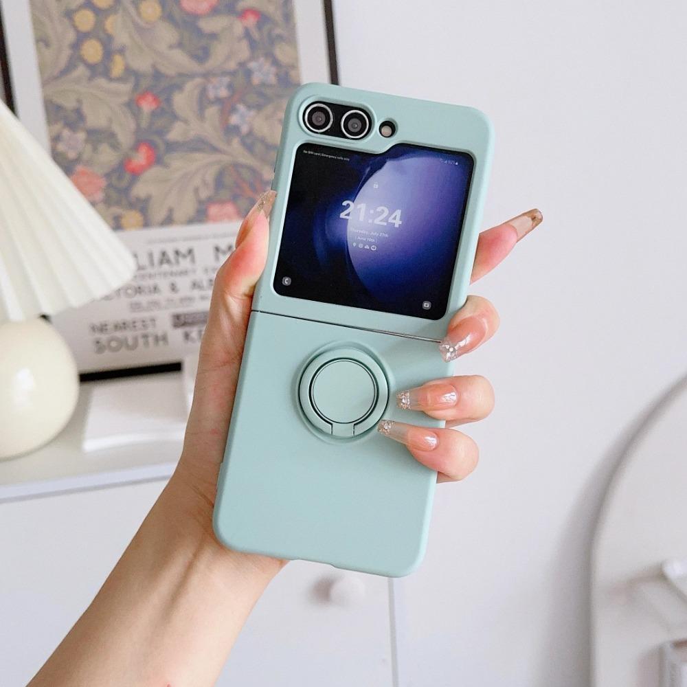 High Quality Soft Liquid Silicone Fold Phone Case for Samsung Z Flip 7 6 5 4 Shockproof Candy Color Ring Holder Cover
