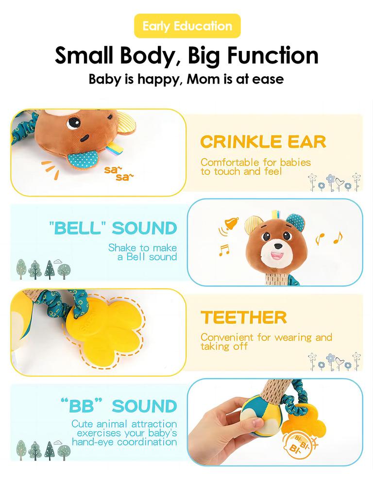 Non-Toxic 1Pcs 0-6 Months Dental Gum Hand Grip Plush Doll Can Bite Practice Grasping Parent Baby Interactive Puzzle Rattle Soothing Toy