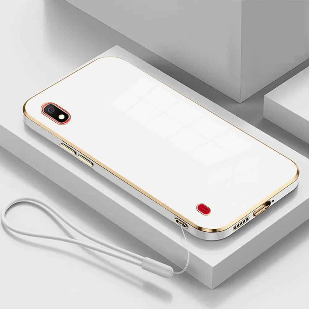 

Для Samsung A10 Чохол Galaxy A10 Cover SM-A105F SM-A105G SM-A105M SM-A105 Luxury Square Plating Phone Case Протиударна задня кришка Galaxy A10&Case & Strap сніг білий колір