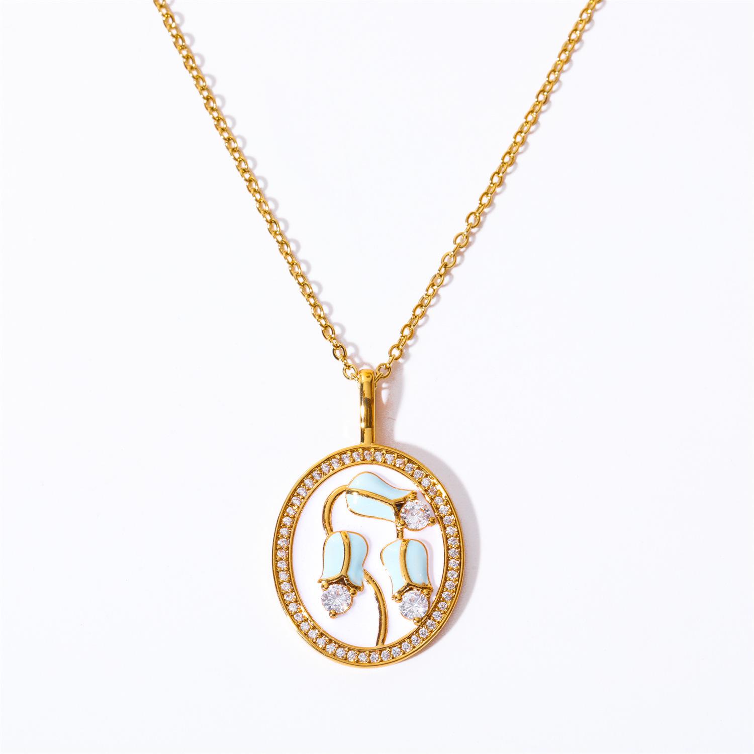 Blue Tulip Oval Pendant Necklace: Women s Retro European-American Style Jewelry
