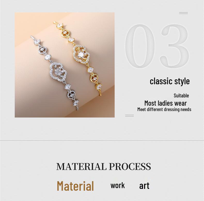 Auspicious Cloud Zircon 16K Gold Vintage Bracelet - Simple, Elegant, Trendy Bangle for Women.