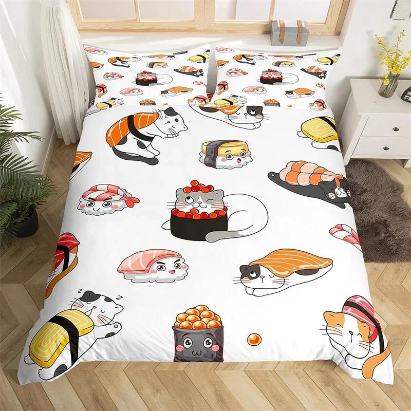 

Картон Pplusa Sushi King Мягкая наволочка Японский стиль Цветок вишни Теплая пододеяльник Quen Микрофибра Рыба кои Цветочный комплект постельного белья 135*200cm Eu-Single