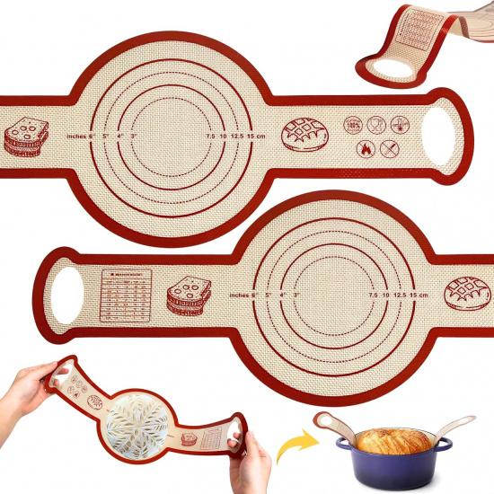 Sourdough Silicone Bread Sling for Dutch Oven, 2PCS Non-Stick Reble Baking Mat with Long Handles, Essentials Bread Making Supplies for Dough Transfer