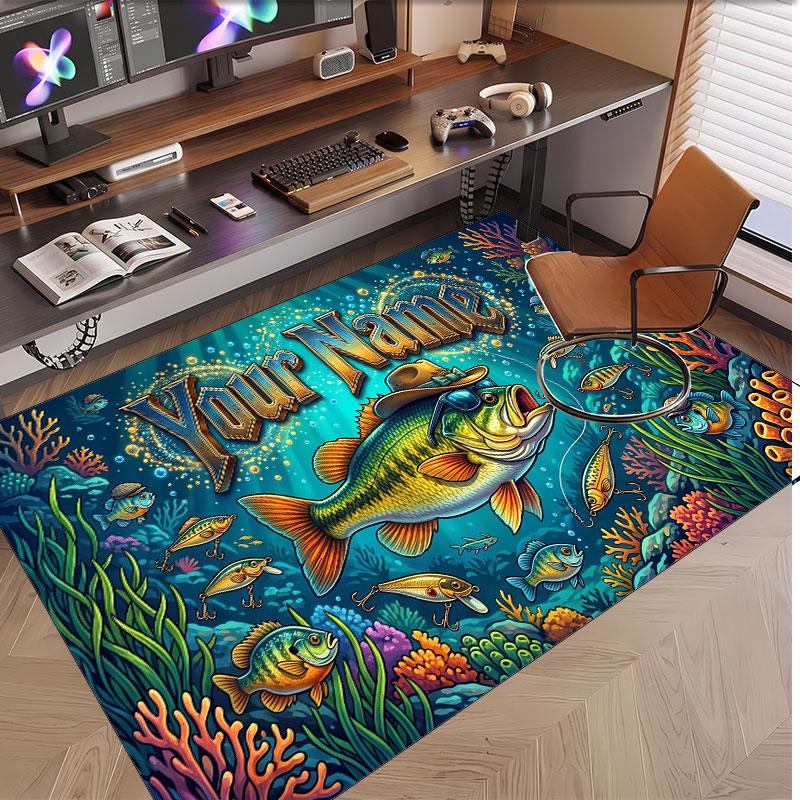 Fisch Meeres-Thema Weicher Kristall-Samt Teppich Benutzerdefinierter Name & Text Druck Rutschfester Boden Teppich für Schlafzimmer Wohnzimmer