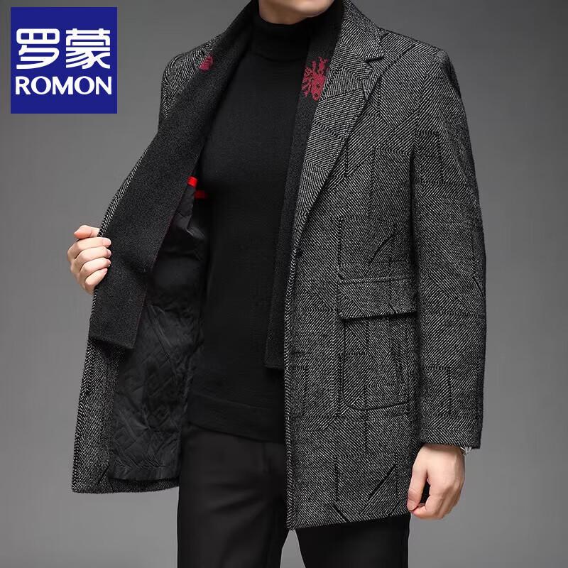 Romon Men's Winter Wool Blend Trench Coat