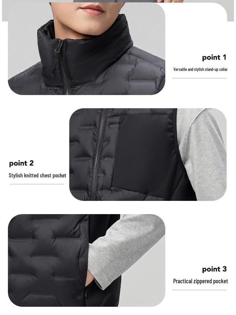 Men's Lightweight Stand-Up Collar Down Vest - Winter Warm Sleeveless Gilet with 90% White Duck Down