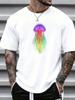 Unisex Black Crew Neck Tee Rainbow Jellyfish Print Oversized Short Sleeve Unisexs Summer Streetwear Casual Daily Basic Wear Top