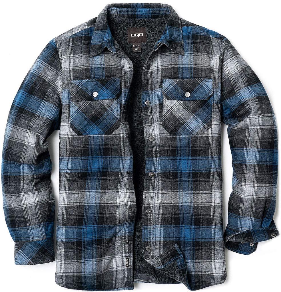 CQR Thick Sherpa Jacket Night Sky Size Durable and Check Solid Perfect for Outdoor and American Casual Men's (HOK710) - S, Warm, & Suede,