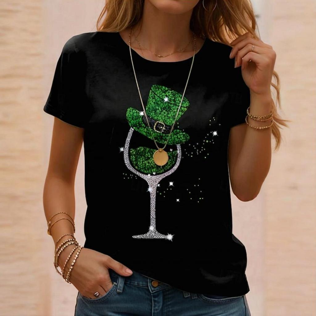 Women's T-shirt Summer Outdoor Casual Round Neck Tops Short Sleeve Leaf Printed Patterns Large Size Loose Women's Y2K Streetwear