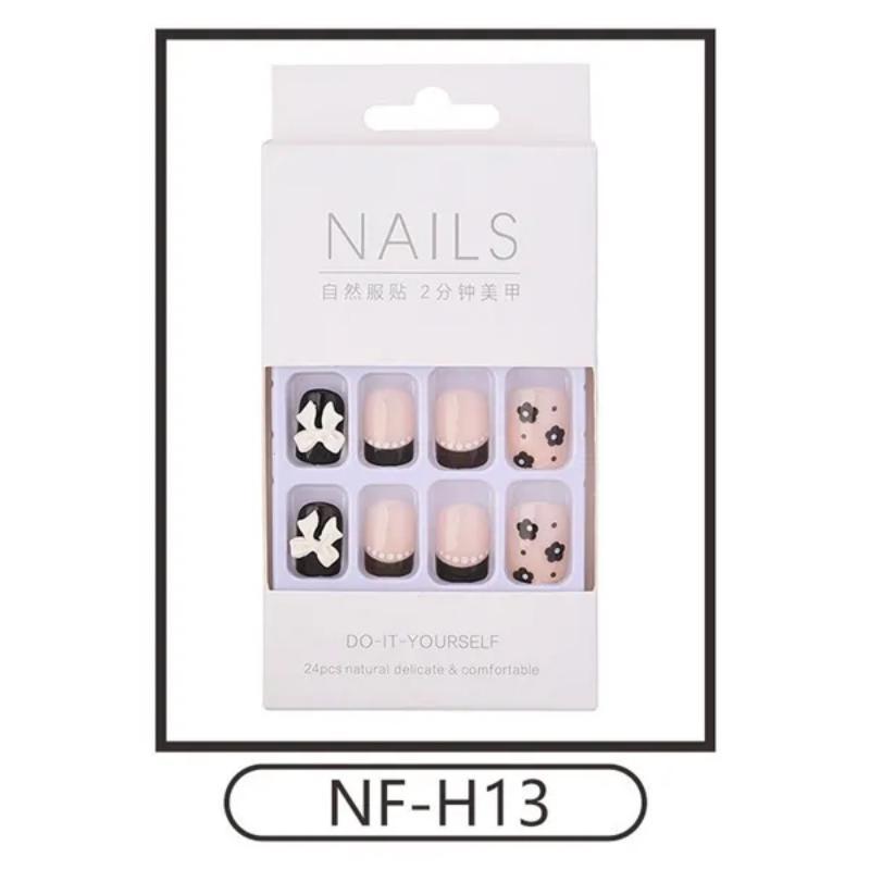 2023 Fake Nails Nail Coffin Stick Designs Box Short Square with Press Glue Tips Art Press On Set Full Cover Artificial