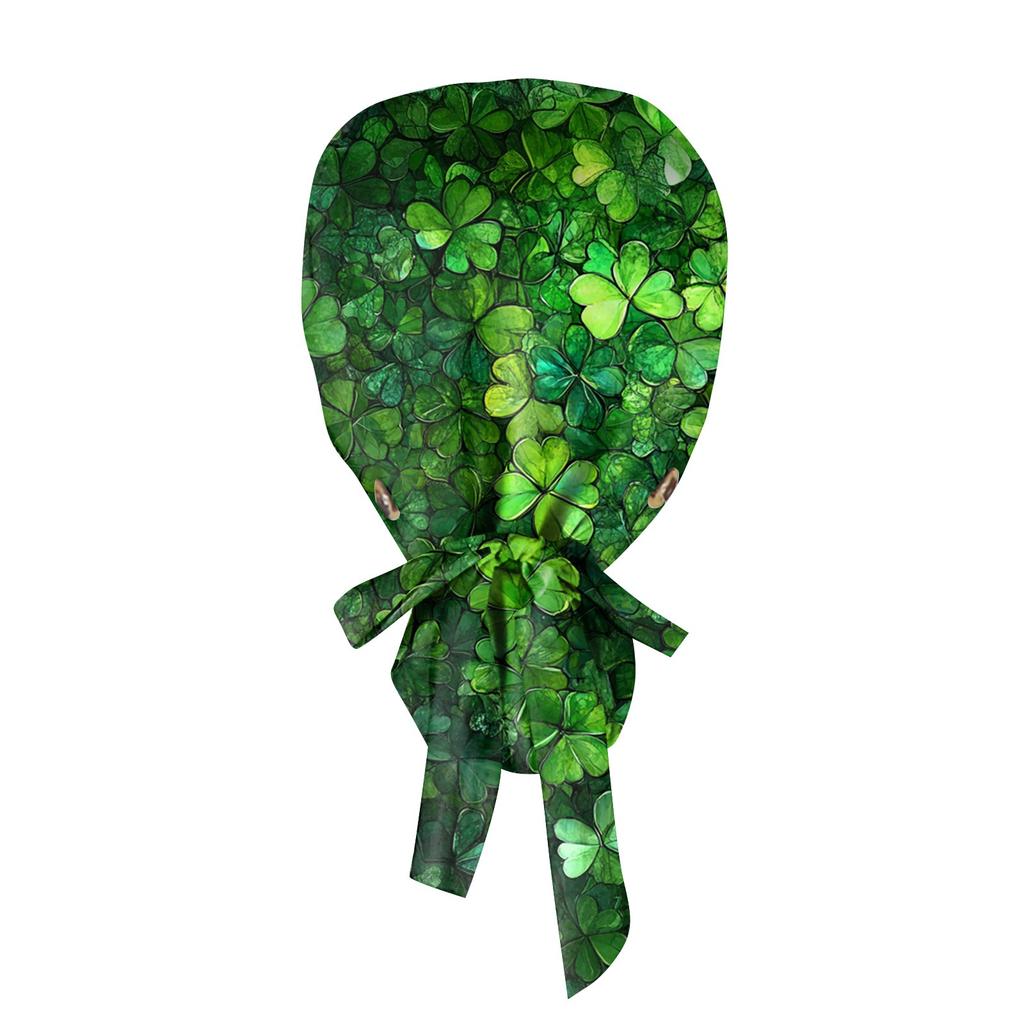 Adjustable Bouffant Cap with Floral Pattern for Women and Men Unisex Printed Work Hat with Button and Sweatband