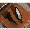 76055B Fashion Classic Square Head Thick Heel Women's Single Shoes High Sense Sexy Versatile Square Buckle Women's Single Shoes