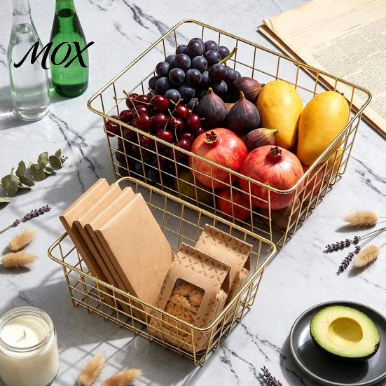 Gouden Gesmeed IJzeren Containers Opbergmand, Scandinavische Stijl Draad Organizer Bak, Grote Kledingkast Kleding Organisatie Bakken Capaciteit Decoratieve Container voor