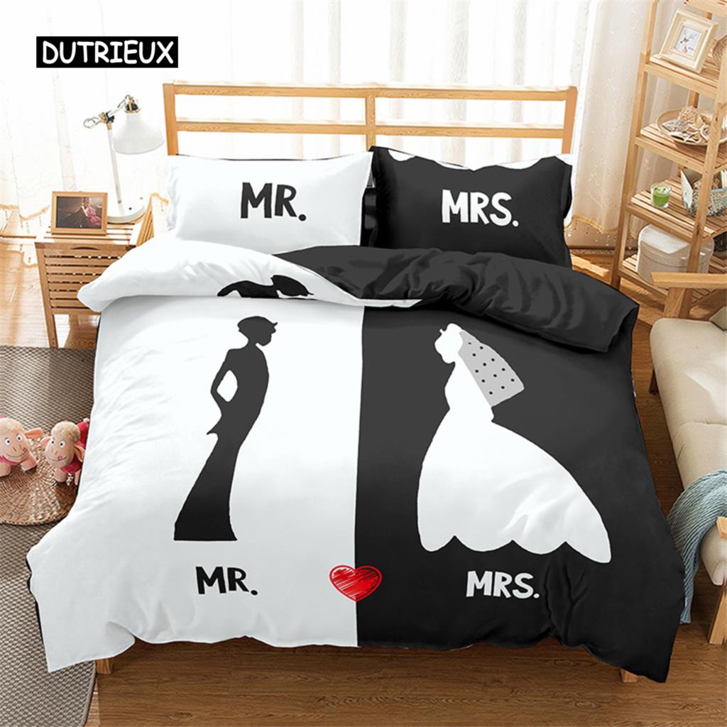 Páry Moderní Povlak na přikrývku Queen 220x240 260x240 Sada povlečení s korunkou Černá Bílá Povlak na manželskou postel 2 sp. Set pro dospělé