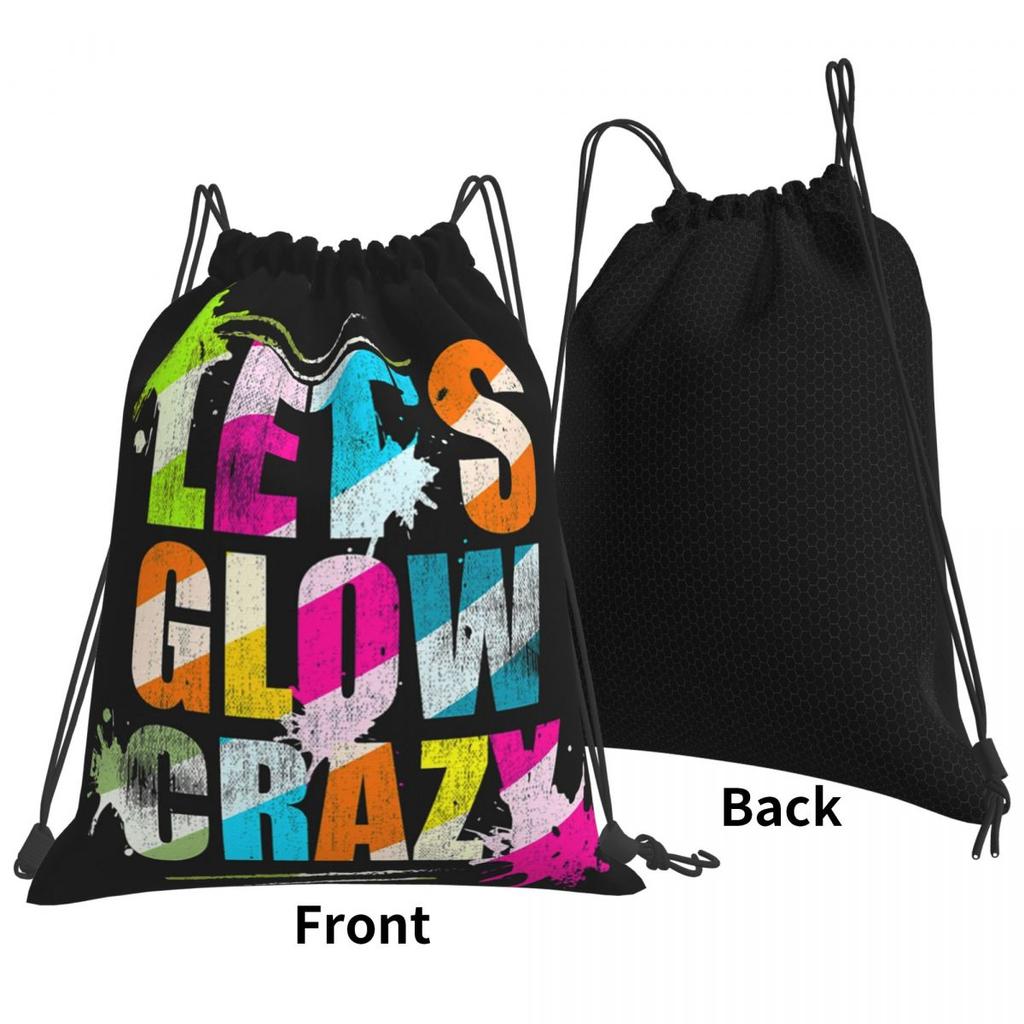 Let's Glow Crazy Neon Party Light Rave Backpacks Casual Drawstring Bags Storage Bag Book Bags for Travel Students