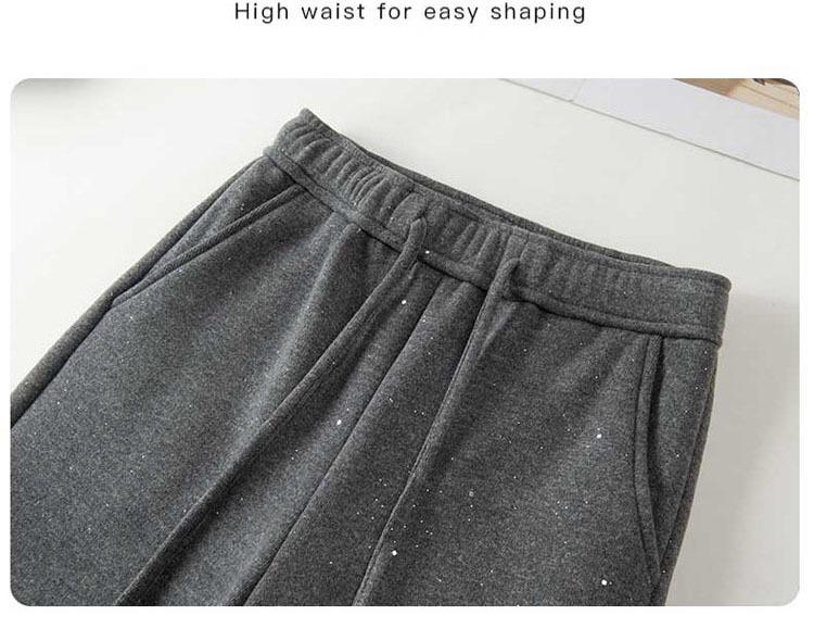 Women's Gray Sequin Velvet Wide-Leg Trousers: Winter Warm, Casual, Thickened, Straight-Leg Fit