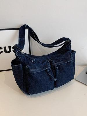 Vielseitige 2025 Texturierte Washed Denim Schulter- & Umhängetasche mit Mehreren Taschen