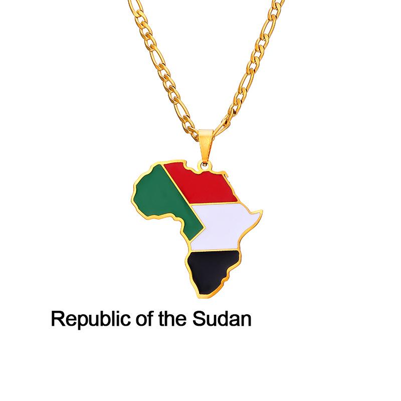 Collar con Mapa de Esmalte Africano: Colgante Geométrico de Acero de Titanio, Joyería Estilo 2022.