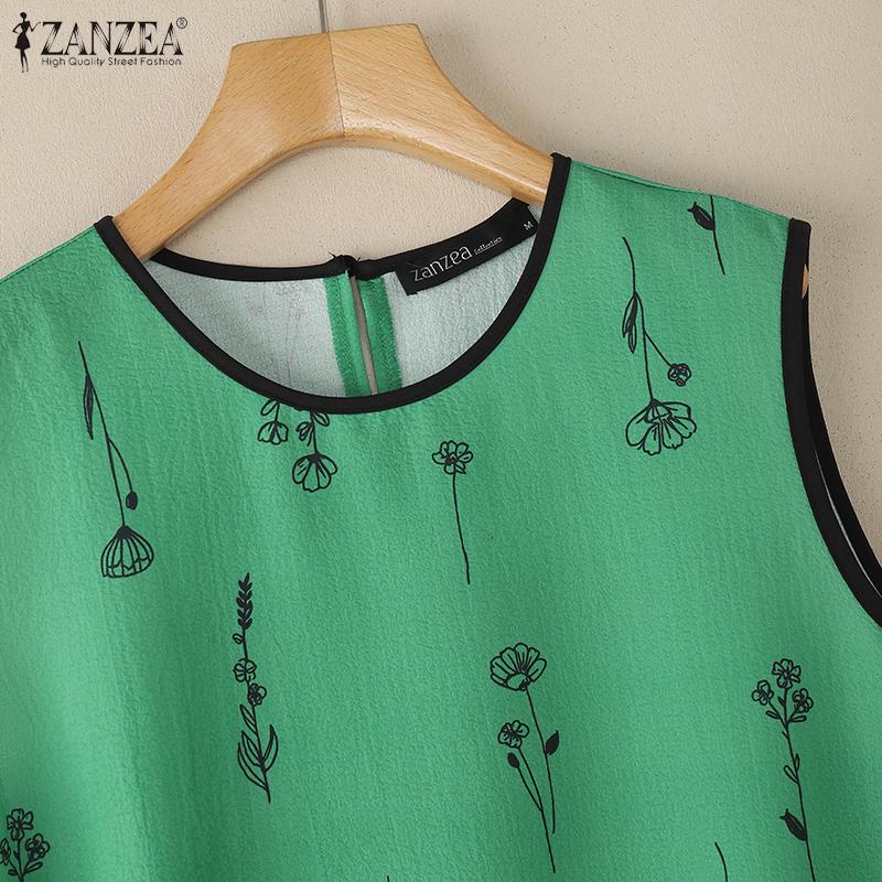 ZANZEA Women Print Casual Round Neck Summer Sleeveless Tank Tops